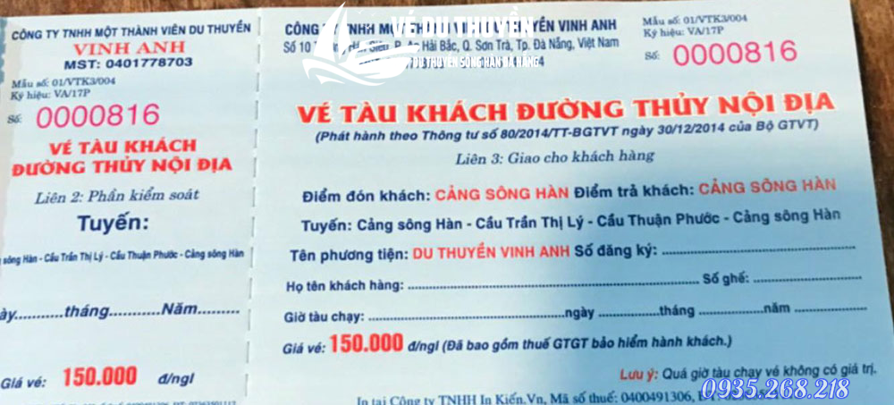 Vé du thuyền Vinh Anh Đà Nẵng
