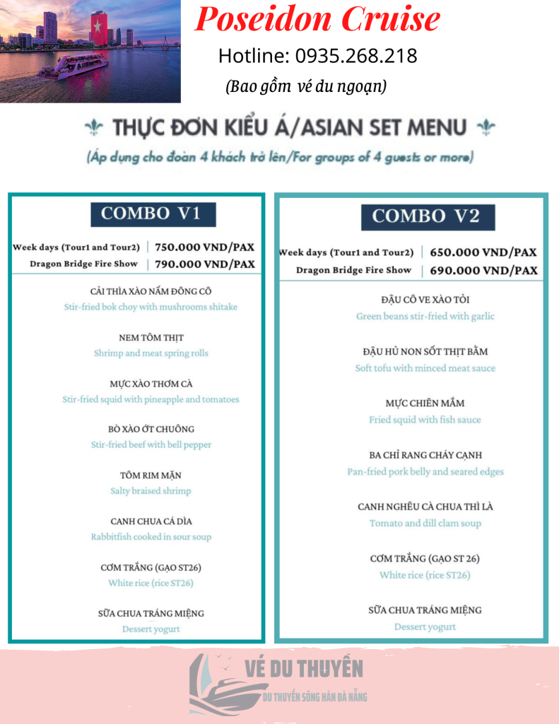 Menu ăn tối trên du thuyền Poseidon Cruise