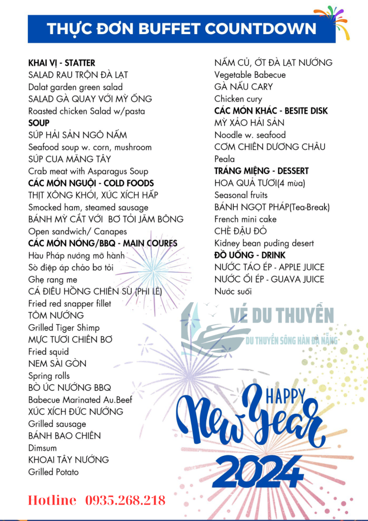 Menu buffet "Countdown Party 2024" tàu Poseidon Cruise